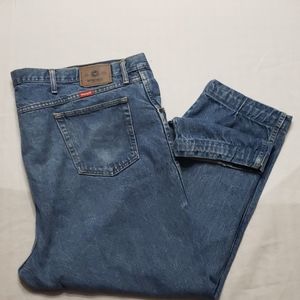 Wrangler Stone washed jeans hemmed to 50x27